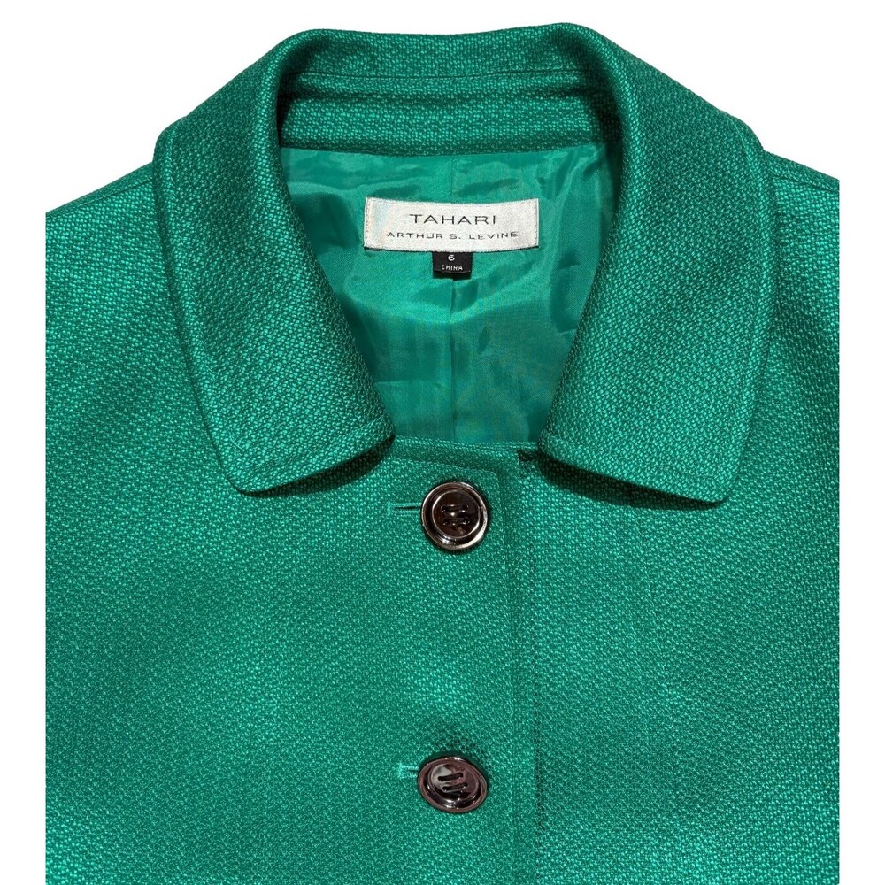 Tahari Green Textured Cropped Blazer Jacket Womens Sz 6 Retro 3 Button Cuffed - Picture 3 of 16